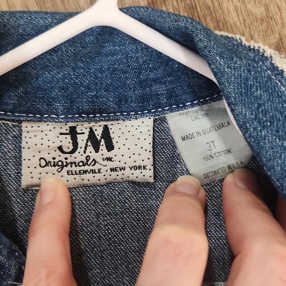 Girls 3T Denim Jacket patches with floral applique oversized look JM Originals - Picture 2 of 10